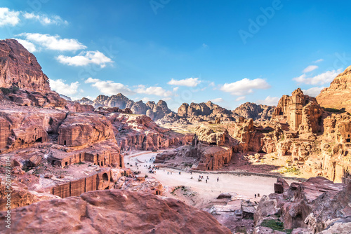 Aerial view from the way to High Sacrifice over Petra, one of the new Seven Wonders of the world Jordan