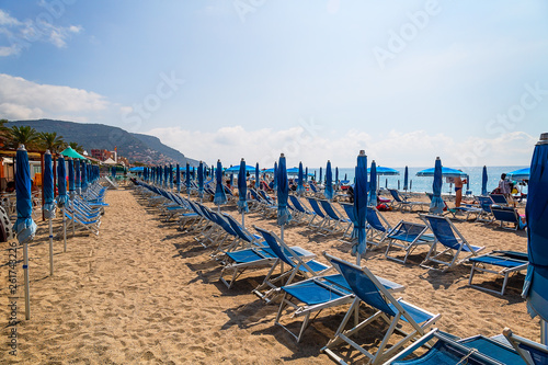 View of sandy beach of Pietra Ligure in the province of La Savona