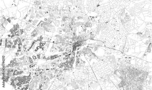 Satellite map of Harare. It is the capital and most populous city of Zimbabwe. Map of streets and buildings of the town center. Africa