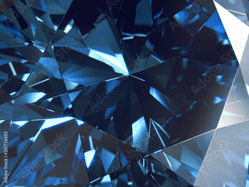 Abstract Blue Diamond Texture Crystal Close-Up Background, 3D rendering