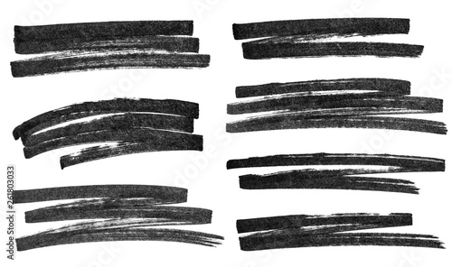 Set of simple black marker strokes isolated on white background.