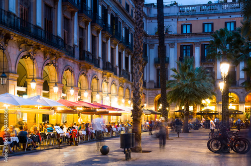 Illuminated Placa Reial in Barcelona