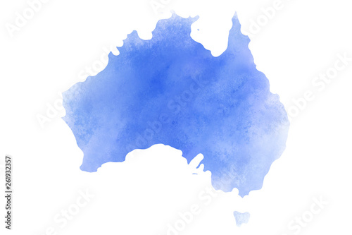 Colorful watercolor Australia map on canvas background. Digital painting.