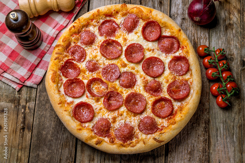 Pepperoni pizza on plate