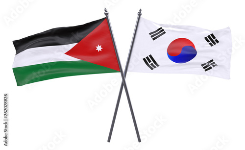 Jordan and South Korea, two crossed flags isolated on white background. 3d image