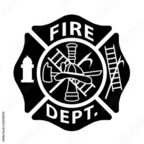 Fire Department Emblem St Florian Maltese Cross Black with White Outline