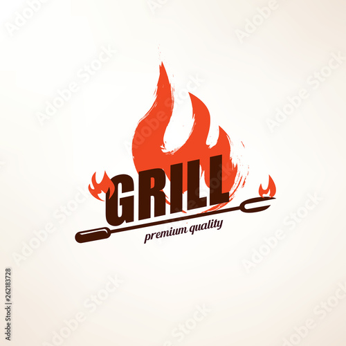 bbq and grill stylized vector symbol, label and emblem template