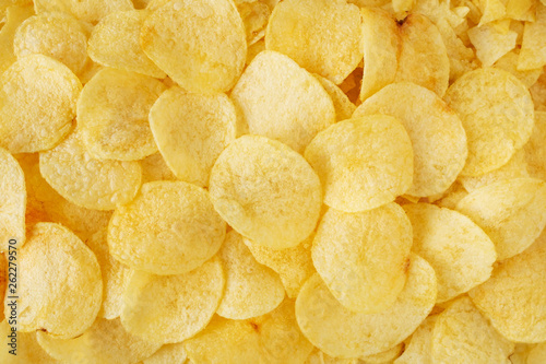 crispy potato chips snack texture background top view