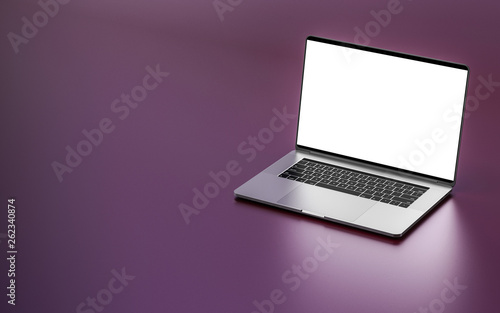 Laptop with blank screen. Template, mockup.
