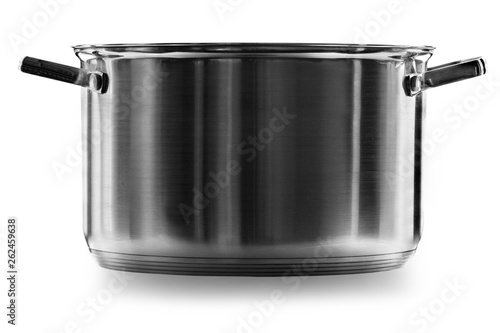 stainless steel cooking pot over white background with clipping path