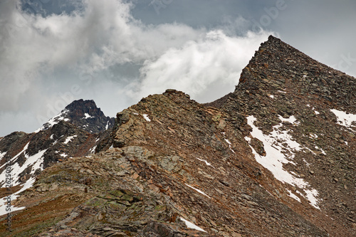 Panoramic view of the Violetta peak in the background the glacier and the peaks of the Gran Paradiso, in Italy.