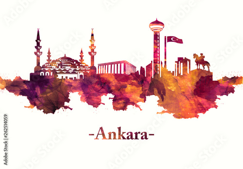 Ankara Turkey Skyline in Red