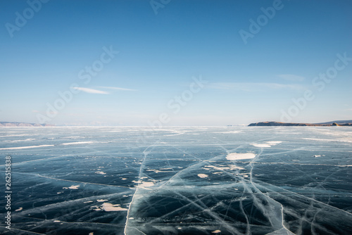 Cracks on the ice at the Baikal lake in Russia - Landscape