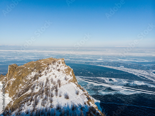 Landscape of mountain with the frozen lake of Baikal in Russia