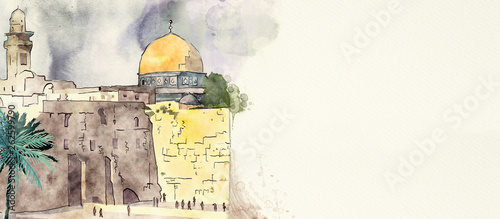 Jerusalem. Watercolor background