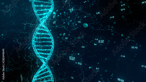 Human genome mapping research of human DNA double helix and genes in molecular chemistry - 3D render