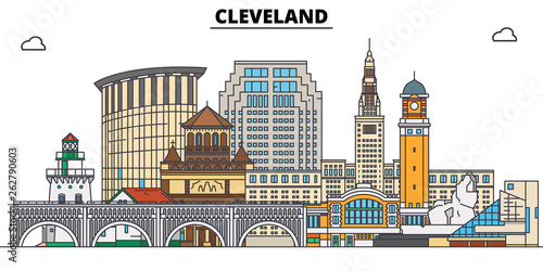 Cleveland,United States, flat landmarks vector illustration. Cleveland line city with famous travel sights, design skyline. 