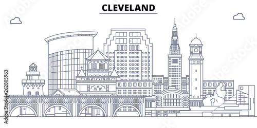 Cleveland,United States, flat landmarks vector illustration. Cleveland line city with famous travel sights, design skyline. 