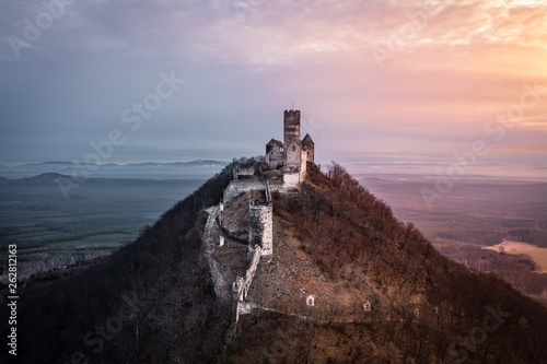 Bezděz Castle is a Gothic castle located some 20 kilometres (12 mi) southeast of Česká Lípa, in the Liberec Region, Northern Bohemia, Czech Republic. Its construction began before