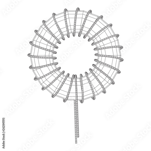 Toroidal Coil Inductor wireframe low poly mesh vector illustration