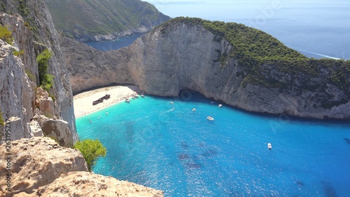Zakynthos island Navagio shipwreck beach, most famous touristic destination in Greece, best beach in Europe with white sand and turquoise water sea
