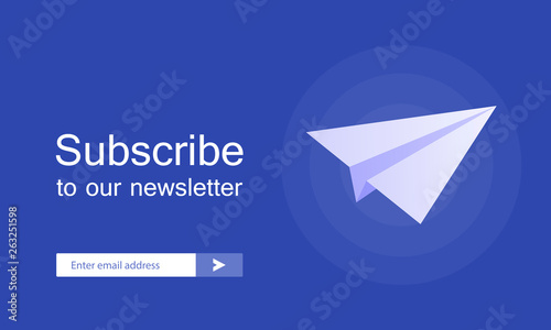 Email subscribe, online newsletter vector template with plane and submit button for website. Modern vector illustration