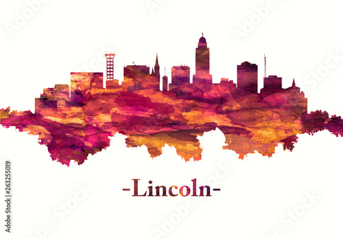 Lincoln city Nebraska skyline in red