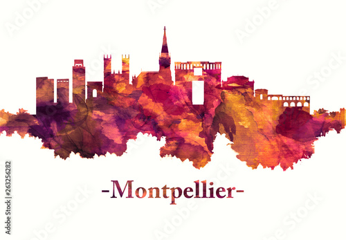 Montpellier France skyline in red