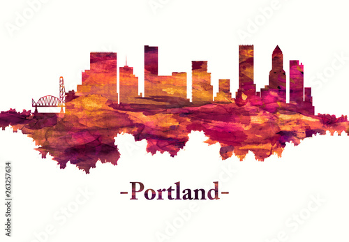 Portland Oregon skyline in red
