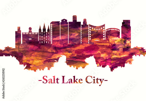 Salt Lake City Utah skyline in red