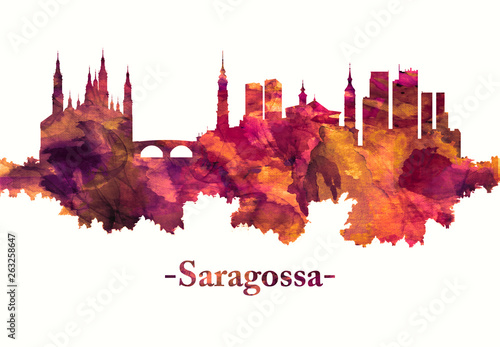 Saragossa Spain skyline in red