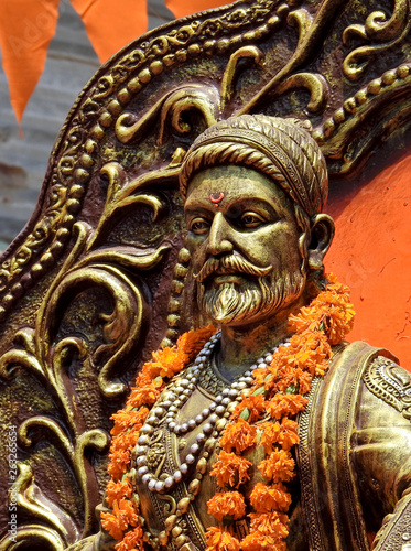  Closeup view of Hindu maharastrian or maratha King Shivaji idol in a temple