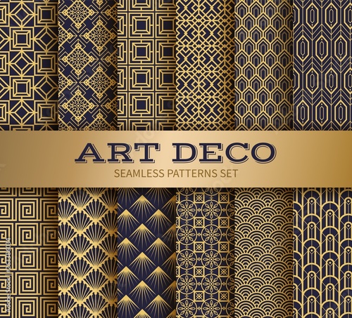 Art deco seamless pattern. Luxury geometric nouveau wallpaper, elegant classic retro ornament. Vector golden abstract geometric royal pattern