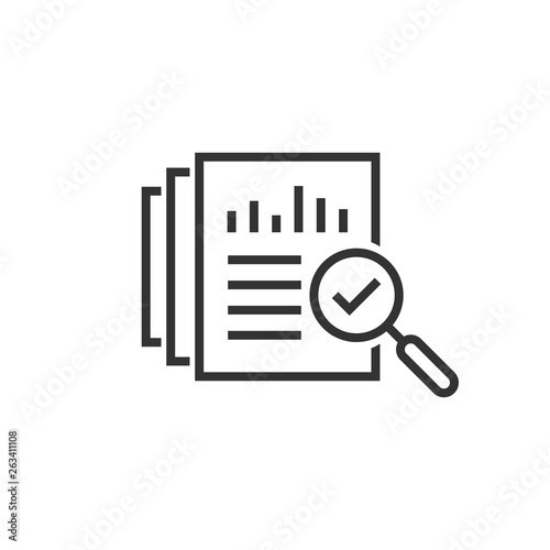 Audit document icon in flat style. Result report vector illustration on white isolated background. Verification control business concept.