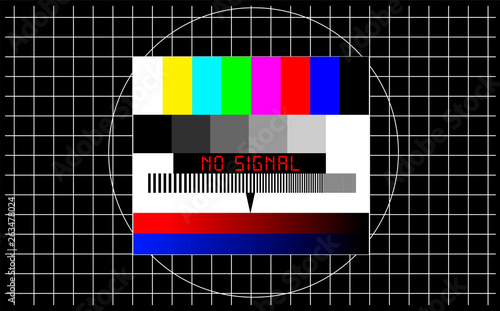 TV test pattern with caption no signal, offline, disturbance, error sign, concept,metaphor, vector