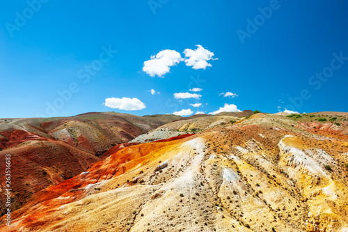 Red mountains in Kyzyl-Chin valley, also called as Mars valley. Altai, Siberia, Russia