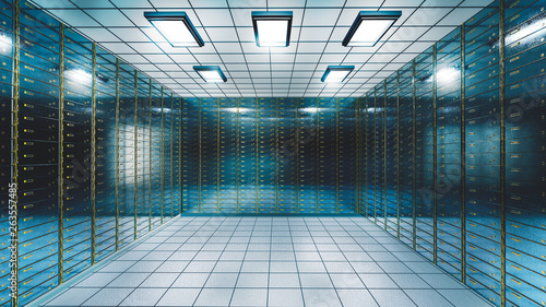 Inside view of a bank vault. 3D Rendering