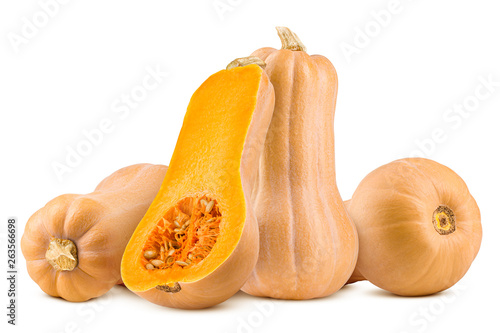 pumpkin butternut squash isolated on white background, clipping path, full depth of field