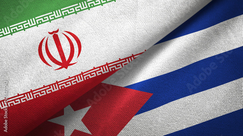 Iran and Cuba two flags textile cloth, fabric texture