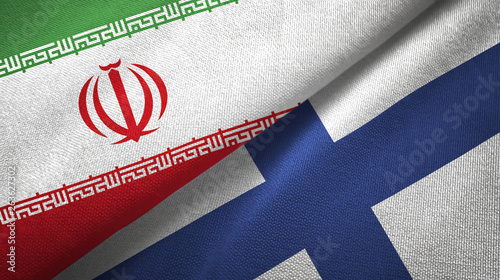 Iran and Finland two flags textile cloth, fabric texture