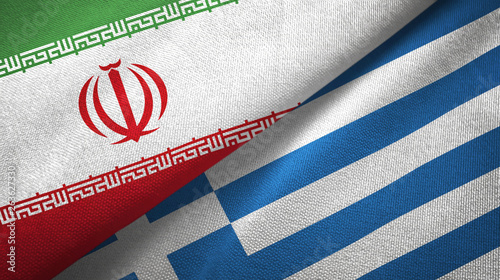 Iran and Greece two flags textile cloth, fabric texture