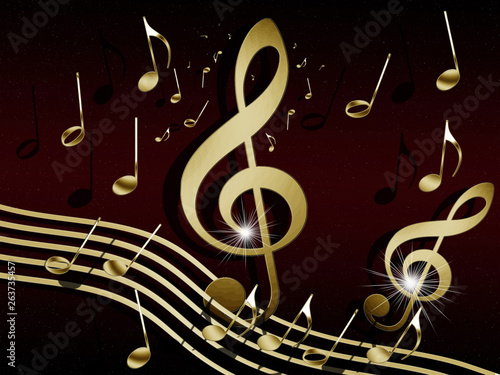 Goldene Musik mit tanzenden Noten