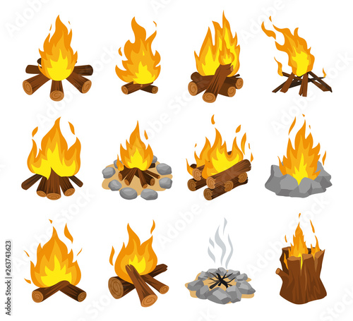 Wood campfire set, travel and adventure symbol