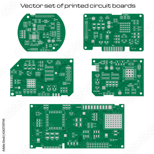 Vector set of detailed printed circuit boards