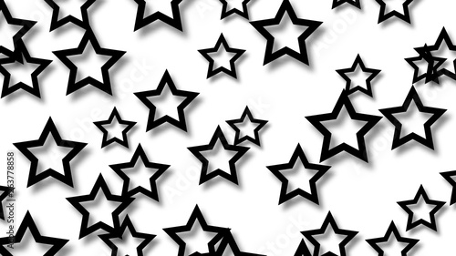 Abstract illustration of randomly arranged black stars with soft shadows on white background