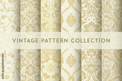 Set of Vector seamless damask patterns. Rich ornament, old Damascus style pattern