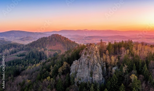 Sunset over Sokolik Duży aerial view