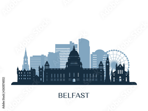 Belfast skyline, monochrome silhouette. Vector illustration.