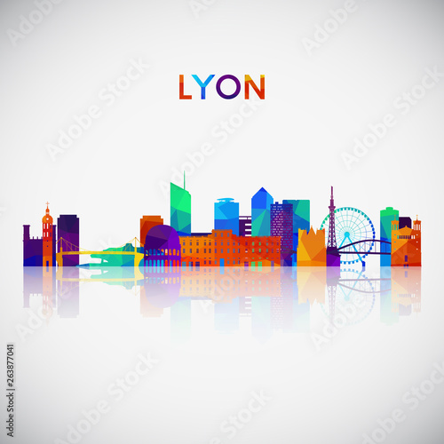 Lyon skyline silhouette in colorful geometric style. Symbol for your design. Vector illustration.