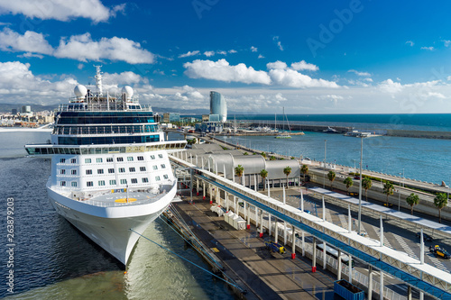 cruise ship in the port. Barcelona. Spaine. Summer vacation and holiday